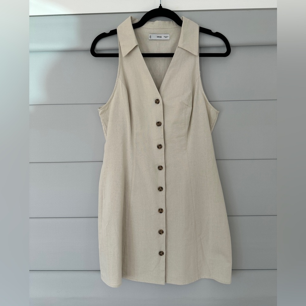 Mango | Sleeveless Beige Button-Down Dress